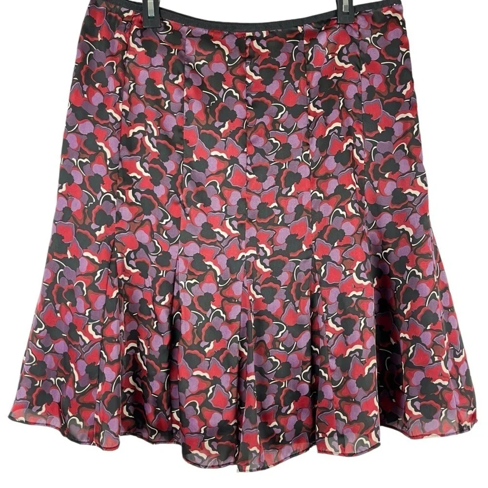 Axcess by Liz Claiborne Abstract Floral Print Flared Midi Skirt Size 14